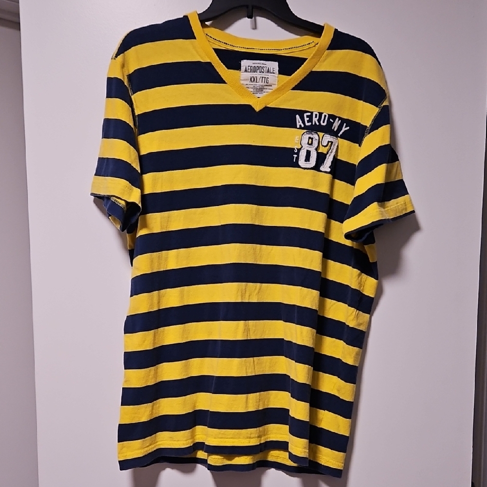 Aeropostale Navy and Yellow Striped Tee